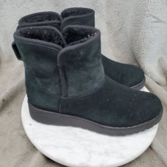 Ugg Shoes Womens Size 8 Black Suede Kristin Short Wedge Shearling Lined Boots - Picture 4 of 9